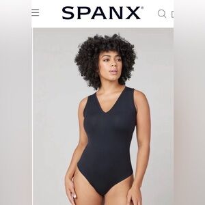 SPANX Suit Yourself V-Neck Tank Bodysuit Black Size L Classic Minimalist Thong